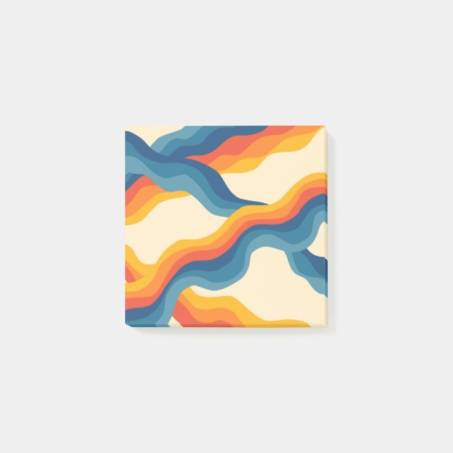 Abstrakter 70er Retro Orange Blue Wavy Strip Muste Post-it Klebezettel (Vorderseite)