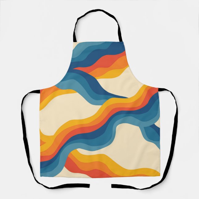 Abstrakter 70er Retro Orange Blue Wavy Strip Muste Schürze (Vorderseite)