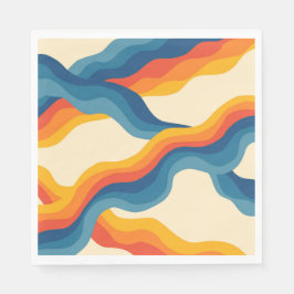 Abstrakter 70er Retro Orange Blue Wavy Strip Muste Serviette