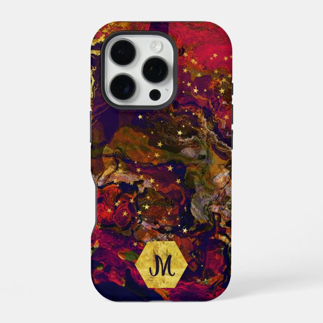 Abstrakter Abend Rot, Creme und Mitternacht Blau iPhone Hülle (Rückseite)