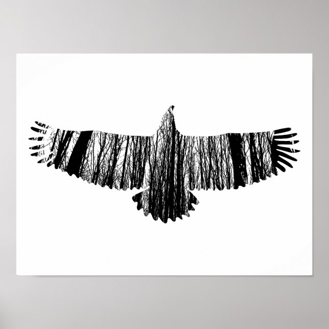 Abstrakter Adler Tree Silhouetten Natur Tierart Poster (Vorne)