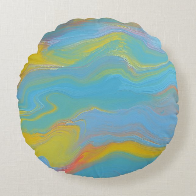 Abstrakter Akrylfluss - Sommerfrische Rundes Kissen (Vorderseite)