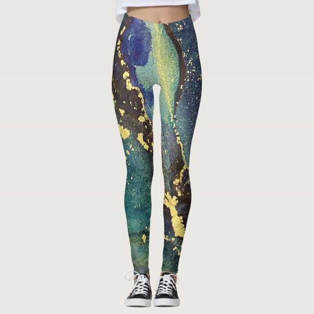 Abstrakter Alkohol Tinte Art Aquamarines Lila blau Leggings (Vorderseite)