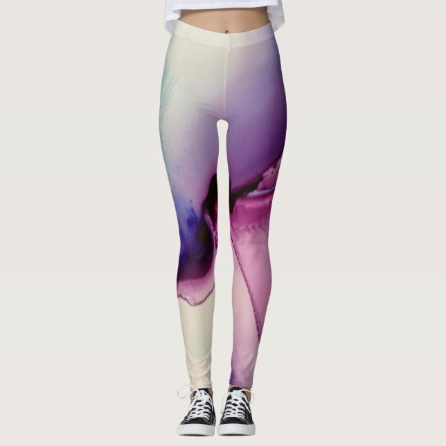 Abstrakter Alkohol Tinte Art Rosa Lila Blau Leggings (Vorderseite)