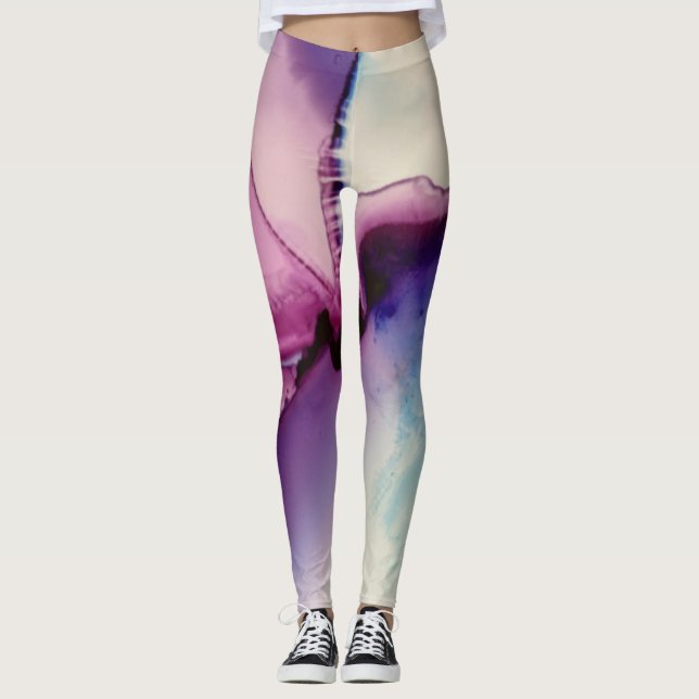 Abstrakter Alkohol Tinte Art Rosa Lila Blau Leggings (Vorderseite)