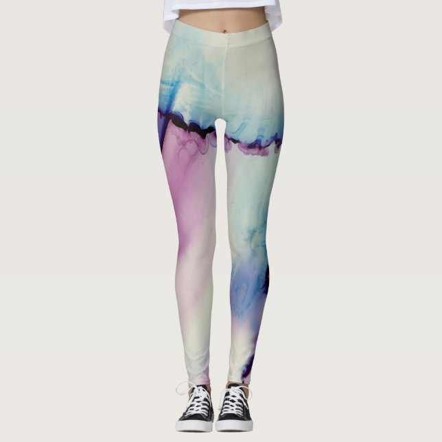Abstrakter Alkohol Tinte Art Rosa Lila Blau Leggings (Vorderseite)