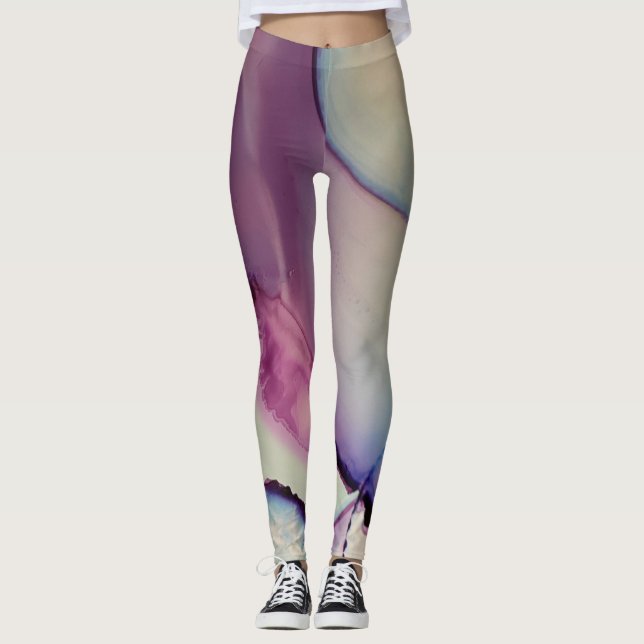 Abstrakter Alkohol Tinte Art Rosa Lila Blau Leggings (Vorderseite)