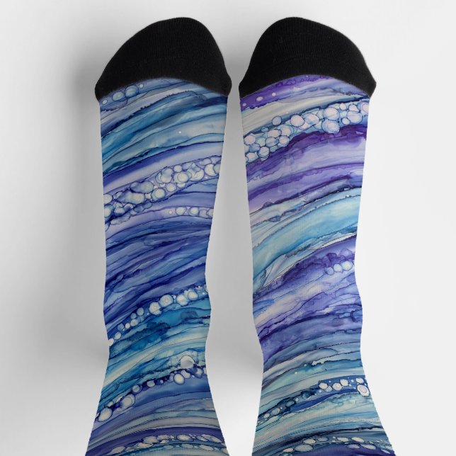 Abstrakter Alkohol Tinte Flüssigkeit Art Blau Lila Socken (Oben)