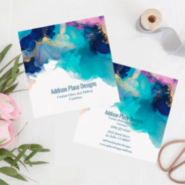 Abstrakter Alkoholink Blauer Lavendel Quadratische Visitenkarte