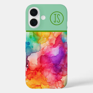 Abstrakter Alkoholintistik Regenbogen Mit Monogram iPhone 16 Hülle