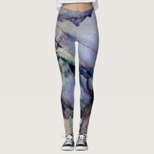 Abstrakter Alkoholtink Glimmery Lila Aquamarin Gol Leggings