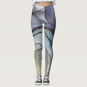 Abstrakter Alkoholtink Glimmery Lila Aquamarin Gol Leggings