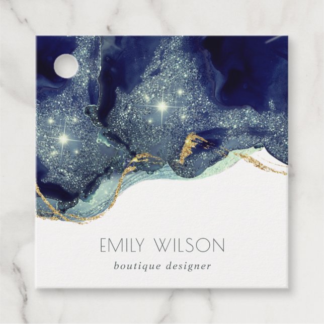 Abstrakter Alkoholtink Silver Navy Blue Glitzer Geschenkanhänger (Vorderseite)