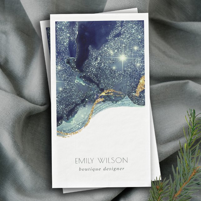 Abstrakter Alkoholtink Silver Navy Blue Glitzer Serviette (Von Creator hochgeladen)