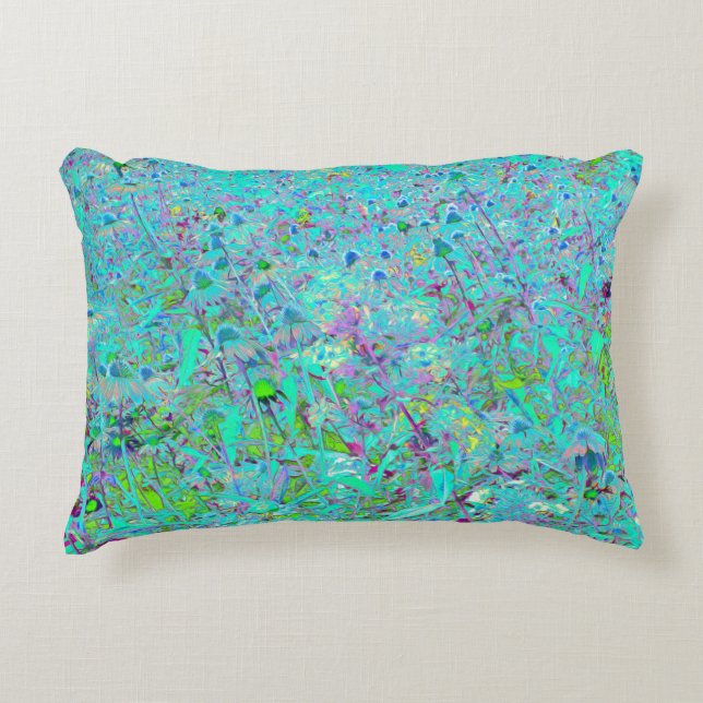 Abstrakter Aqua Green und Lila Tiefgarten Dekokissen (Vorderseite)