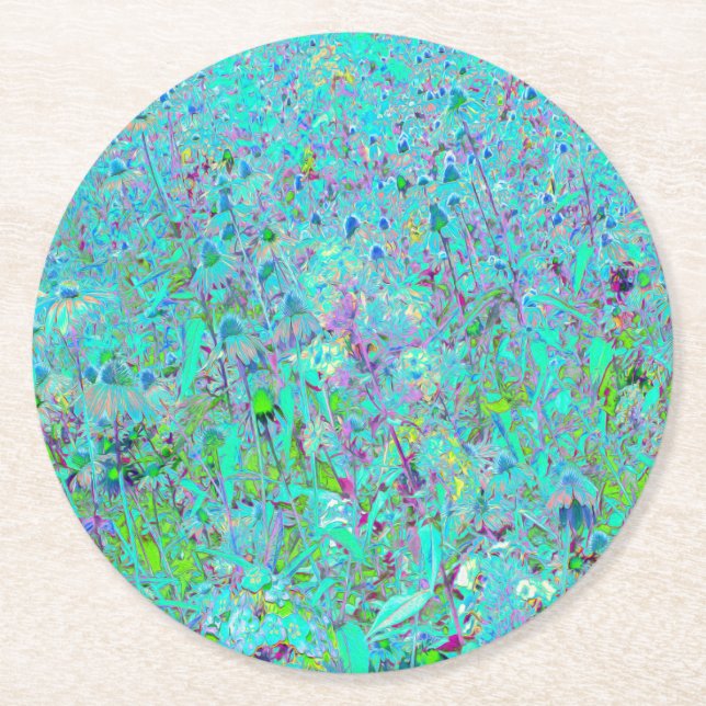 Abstrakter Aqua Green und Lila Tiefgarten Runder Pappuntersetzer (Vorderseite)