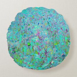 Abstrakter Aqua Green und Lila Tiefgarten Rundes Kissen