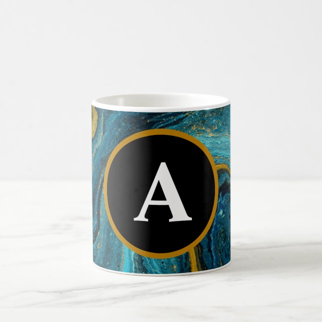 Abstrakter Aquamariner Text-Editor für Monogramme  Kaffeetasse (Mittel)