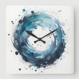 abstrakter Aquarell-Ring quadratische Wanduhr