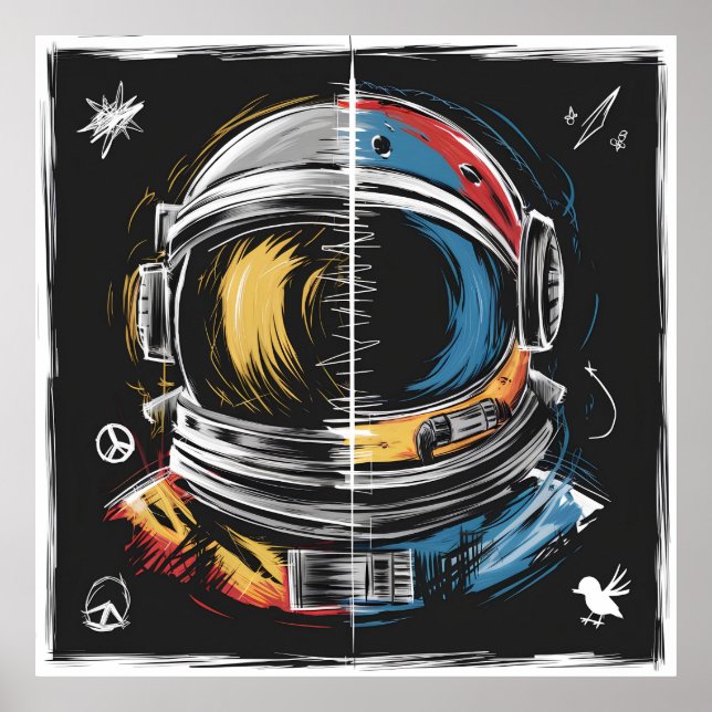 Abstrakter Astronaut Helm Kunst Poster (Vorne)