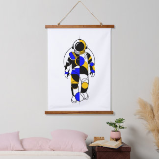 Abstrakter Astronaut Wandteppich Mit Holzrahmen
