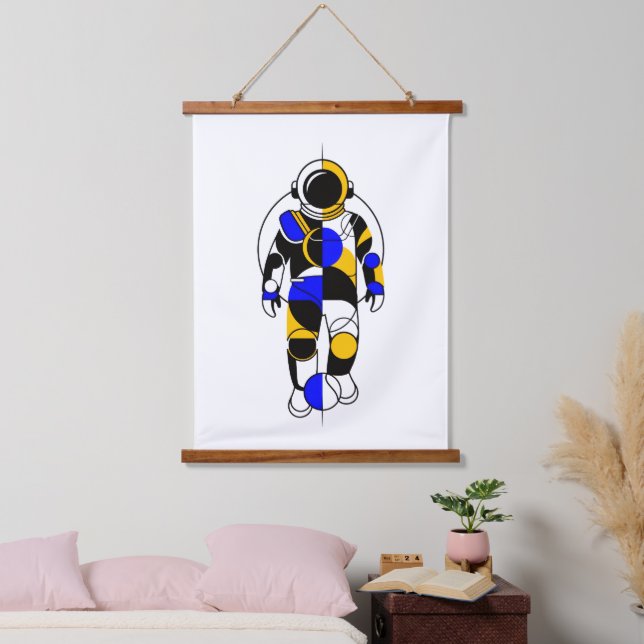 Abstrakter Astronaut Wandteppich Mit Holzrahmen (Schlafzimmer)