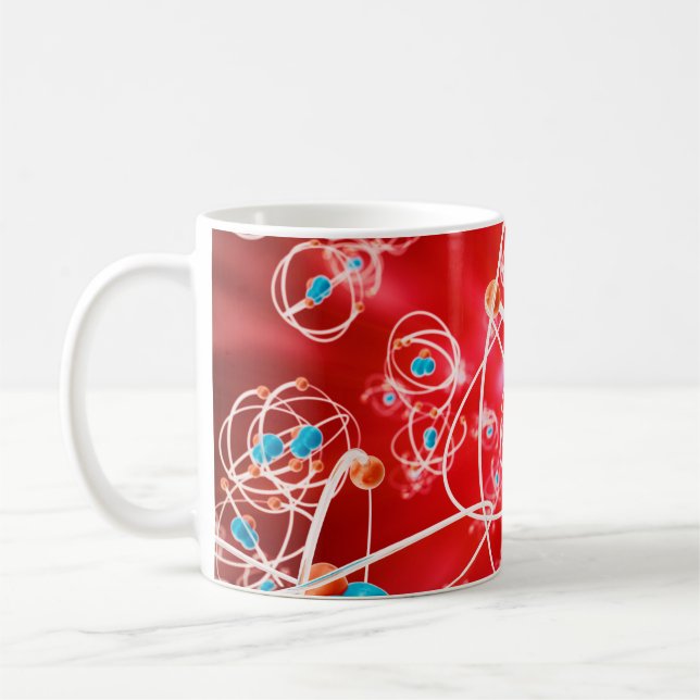 Abstrakter Atom-Hintergrund, chemisches Modell von Kaffeetasse (Links)