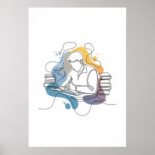 Abstrakter Autor eine Linie Art kontinuierlich Poster