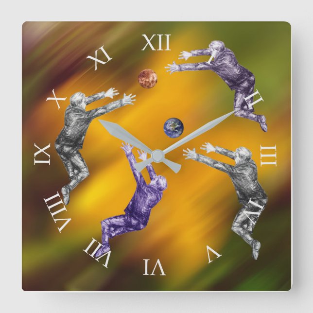 Abstrakter Ball-Kampf Akrylwall-Uhr Quadratische Wanduhr (Vorderseite)