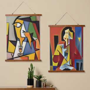 Abstrakter Barkeeper Cubist Wall Tapestry Wandteppich Mit Holzrahmen