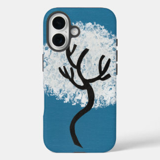 Abstrakter Baum auf blauem Hintergrund iPhone 16 Hülle