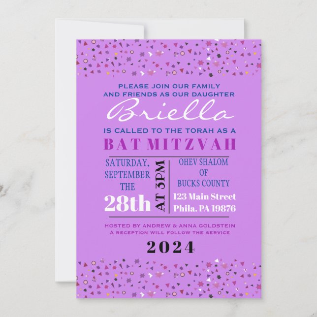 Abstrakter Baum Bat Mitzvah Lila Einladung (Vorderseite)