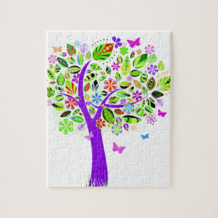 Abstrakter Baum mit Blumen-Mustern Puzzle