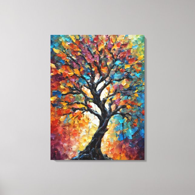 Abstrakter Baum mit bunten Blätter Leinwanddruck (Vorderseite)