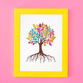 Abstrakter Baum mit Wurzeln und bunten Blätter. Fotodruck