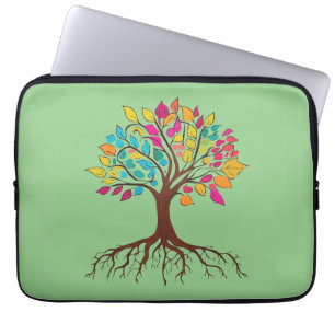 Abstrakter Baum mit Wurzeln und bunten Blätter. Laptopschutzhülle