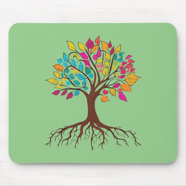 Abstrakter Baum mit Wurzeln und bunten Blätter. Mousepad (Vorne)
