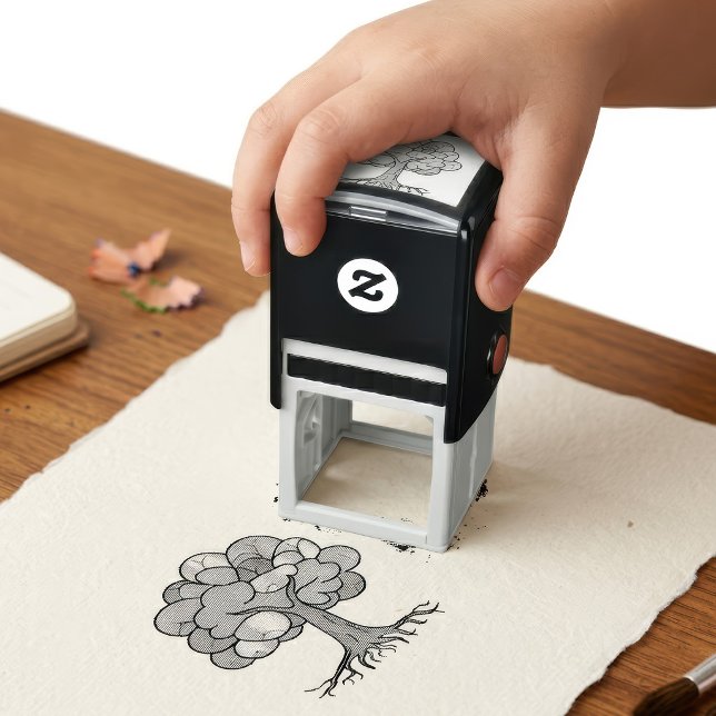 Abstrakter Baum mit Wurzeln und bunten Blätter. Permastempel (Abstract Pastel Brain Tree Art Print. Self-inking Stamp)