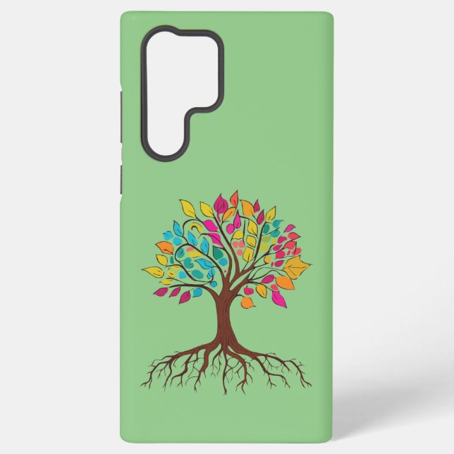 Abstrakter Baum mit Wurzeln und bunten Blätter. Samsung Galaxy Hülle (Rückseite)