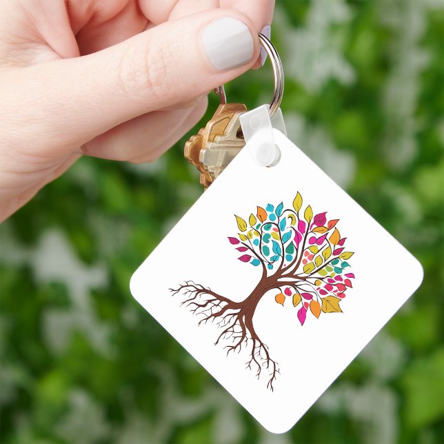 Abstrakter Baum mit Wurzeln und bunten Blätter. Schlüsselanhänger (Vibrant Tree of Life: Roots and colorful leaves. Keychain)