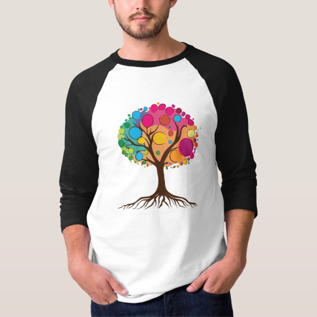 Abstrakter Baum mit Wurzeln und bunten Blätter. T-Shirt (Vorderseite)