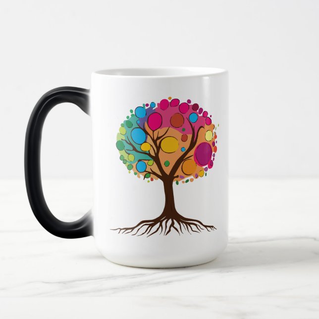 Abstrakter Baum mit Wurzeln und bunten Blätter. Verwandlungstasse (Links)