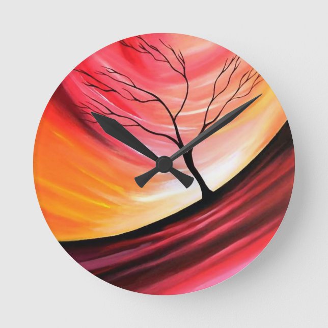 Abstrakter Baum - Moderne Kunst Runde Wanduhr (Vorderseite)
