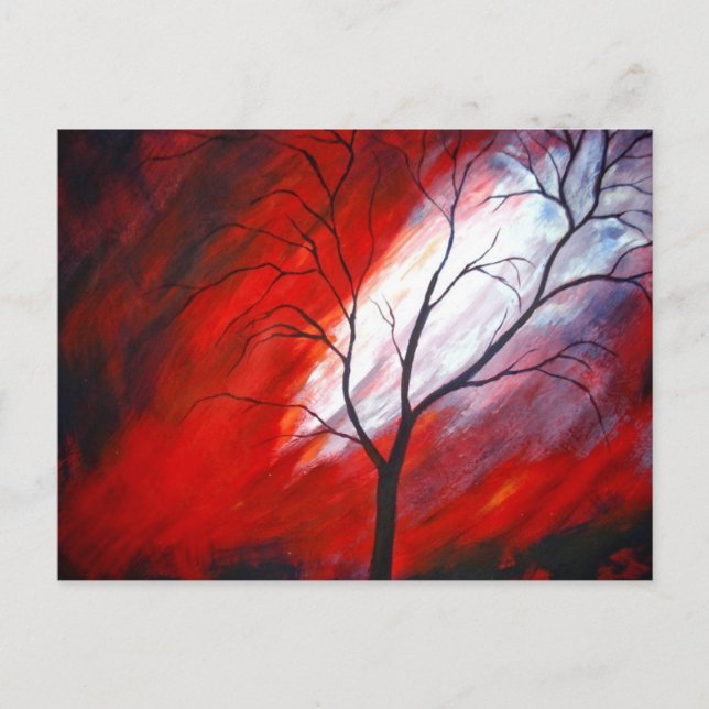 Abstrakter Baum und Roter Himmel Postkarte (Vorderseite)