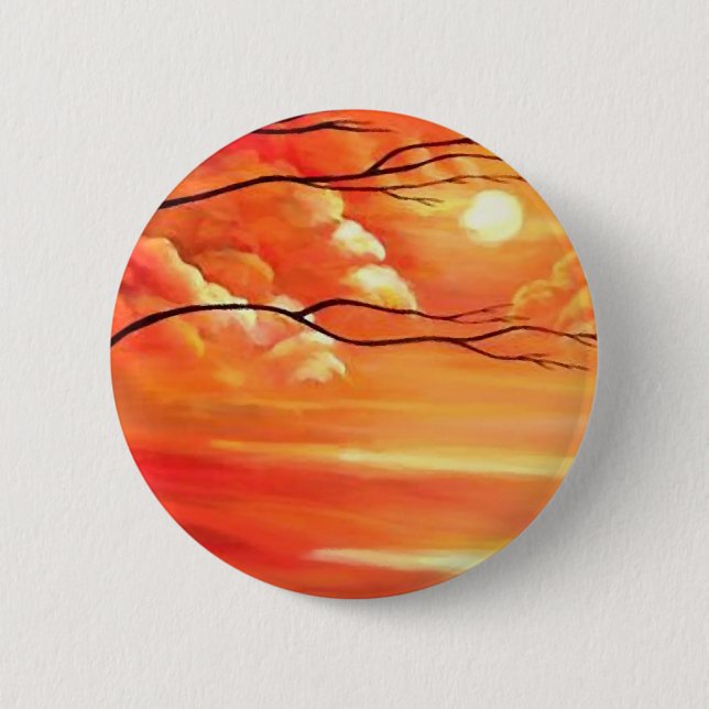 Abstrakter Baum und Roter Sonnenuntergang Button (Vorderseite)