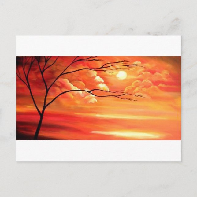 Abstrakter Baum und Roter Sonnenuntergang Postkarte (Vorderseite)