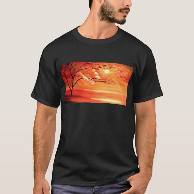 Abstrakter Baum und Roter Sonnenuntergang T-Shirt (Vorderseite)