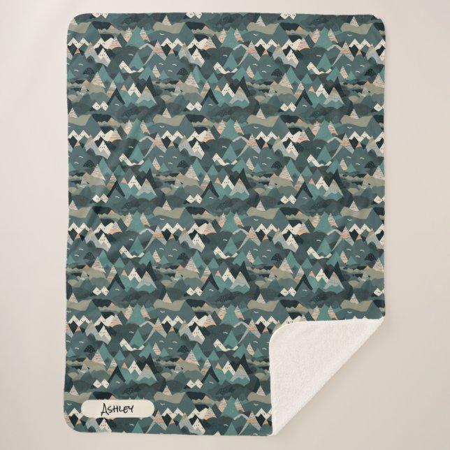 Abstrakter Bergwald personalisierter Name Sherpadecke (Vorderseite)