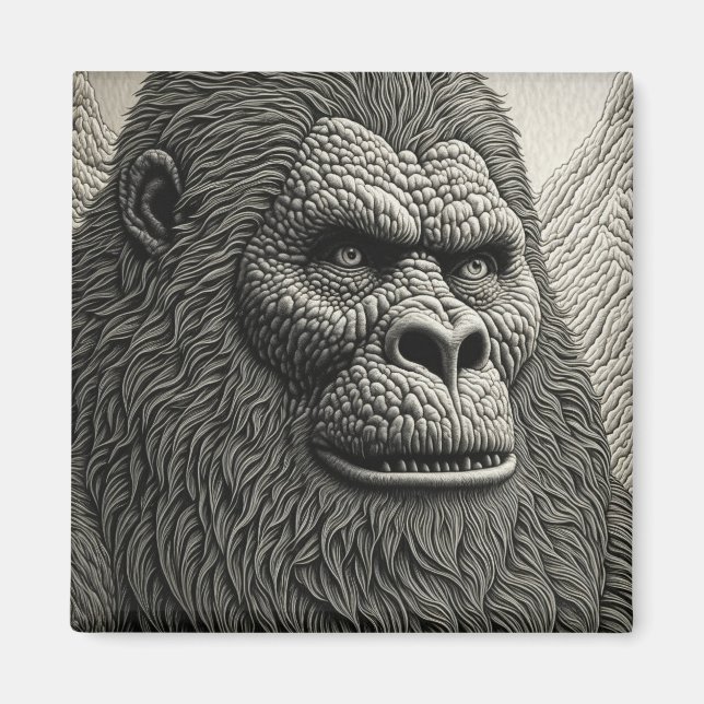 Abstrakter Bigfoot Schwarz-Weiß-Kunst Magnet (Vorne)