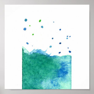ABSTRAKTER BLAUE GREEN TURQUOISE WATERCOLOR SPRITZ POSTER